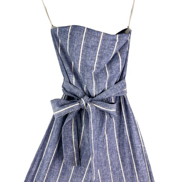 ALICE + OLIVIA Lucie Linen Blend Striped Strapless Wide-Leg Jumpsuit 0 - Picture 4 of 15